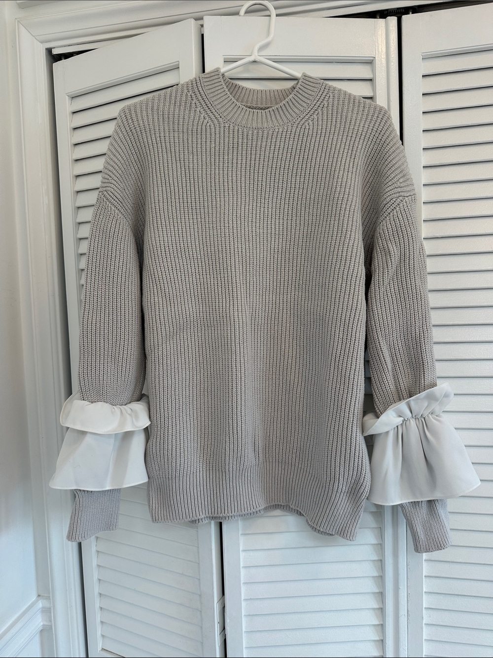 ADEAM Cream Ribbed Knit Sweater with Label Detail